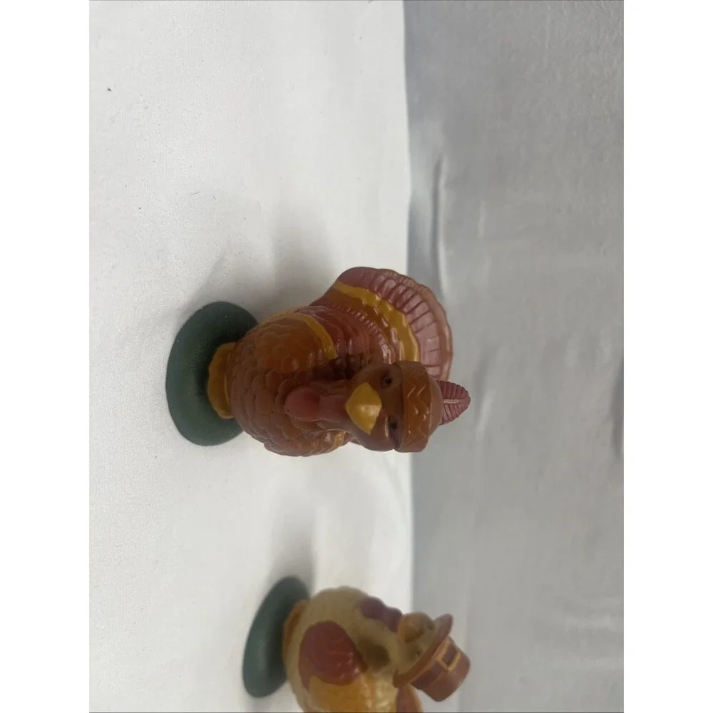 Vintage Hallmark Thanksgiving Turkey Salt & Pepper Shakers 2” Plastic Brown Red